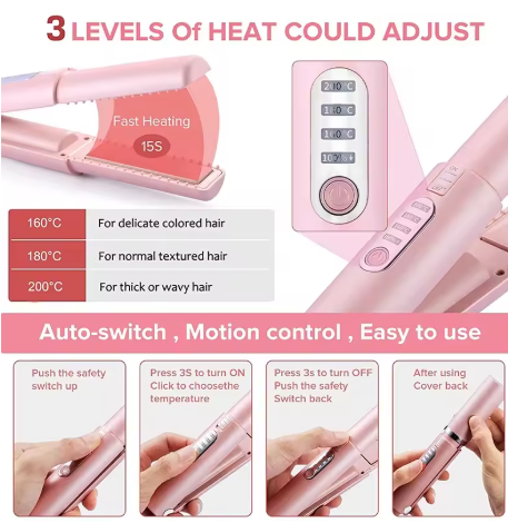 Mini Portable Hair Straightener & Curling Iron Cordless