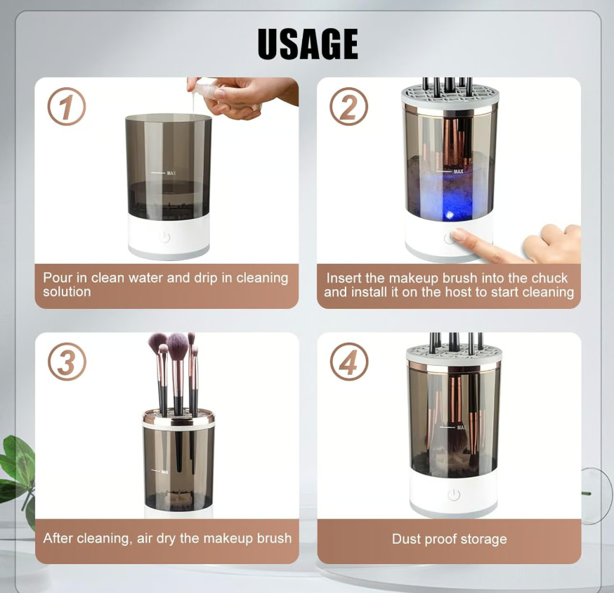 Nettoyeur, séchoir et rangement pour pinceaux de maquillage électriques