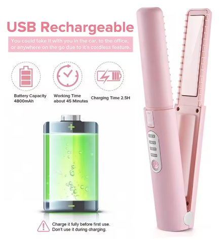 Mini Portable Hair Straightener & Curling Iron Cordless